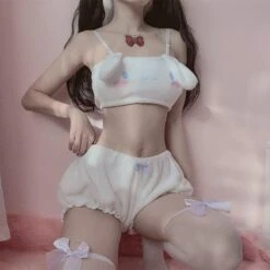 Fuzzy Kawaii Lingerie Set -Clothing Discount Store fuzzy melody lingerie set bloomers bralette bunny cinnamoroll crop tops underwear ddlg playground 208