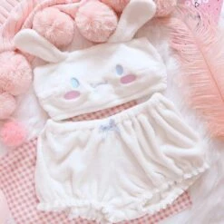 Fuzzy Kawaii Lingerie Set -Clothing Discount Store fuzzy melody lingerie set white l bloomers bralette bunny cinnamoroll crop tops underwear ddlg playground 881