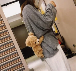 Snuggly Teddy Bag -Clothing Discount Store fuzzy soft brown teddy bear messenger bag cross body 464