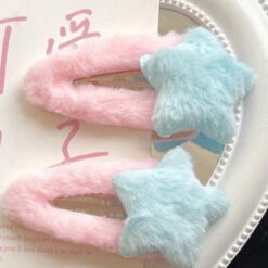 Fuzzy Star Hair Clips 24 Fuzzy Star Hair Clips -Clothing Discount Store fuzzy star hair clips pink blue barette barettes furry clip accessory kawaii babe 607
