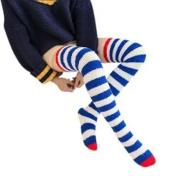 Fuzzy Striped Thigh Highs 16 Fuzzy Striped Thigh Highs -Clothing Discount Store fuzzy striped thigh highs navy furry socks knee over the knees soft ddlg playground 149