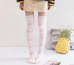 Fuzzy Striped Thigh Highs 21 Fuzzy Striped Thigh Highs -Clothing Discount Store fuzzy striped thigh highs soft pastels furry socks knee over the knees ddlg playground 459