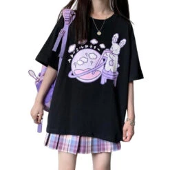 Galaxy Bun Tee -Clothing Discount Store galaxy bun tee black s galaxy milky outer space outerspace pastel goth shirt kawaii babe 687