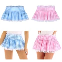 Gingham Micro Skirt -Clothing Discount Store gingham micro skirt blue plaid miniskirt pink ddlg playground 473