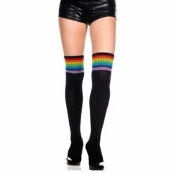 Glitter Rainbow Thigh Highs 38 Glitter Rainbow Thigh Highs -Clothing Discount Store glitter rainbow thigh highs black no gay pride glittery high socks knee ddlg playground kawaii babe 429
