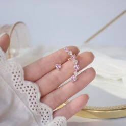 Glittering Hearts Ear Cuff -Clothing Discount Store glittering hearts ear cuff crystal jewelry earrings fake kawaii babe 186