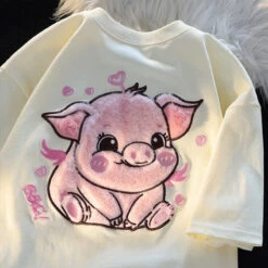 Happy Pig Fluffy Tee -Clothing Discount Store happy pig fluffy tee apricot m flocked fuzzy shirt piggy piglet kawaii babe 460