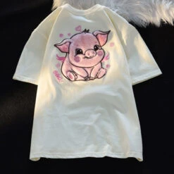 Happy Pig Fluffy Tee -Clothing Discount Store happy pig fluffy tee flocked fuzzy shirt piggy piglet kawaii babe 215