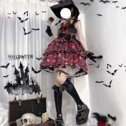 Haunted Halloween Patterned Dress -Clothing Discount Store haunted lolita dress red halloween costume costumes dresses ddlg playground 185
