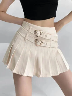 Heart Buckle Pleated Skirt 10 Heart Buckle Pleated Skirt -Clothing Discount Store heart buckle pleated skirt skirt belt buckle pleated pleated skirt 220