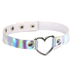 Holographic Chokers -Clothing Discount Store holographic chokers silver heart adjustable chirere choke choker choker necklace accessories kawaii babe 579