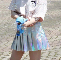 Holographic Pleated Skirt -Clothing Discount Store holographic pleated skirt harajuku fashion hipster k pop skirts kawaii babe 262