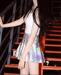 Holographic Pleated Skirt -Clothing Discount Store holographic pleated skirt harajuku fashion hipster k pop skirts kawaii babe 847