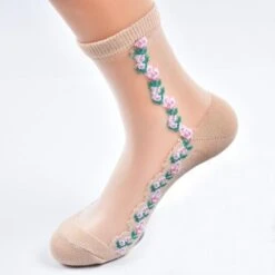 Invisible Floral Socks -Clothing Discount Store invisible floral socks beige blue flowers ankle clear flower ddlg playground 217