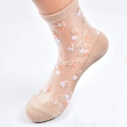 Invisible Floral Socks -Clothing Discount Store invisible floral socks beige pink flowers ankle clear flower ddlg playground 676