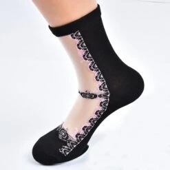 Invisible Floral Socks -Clothing Discount Store invisible floral socks black lace trim ankle clear flower flowers ddlg playground 904