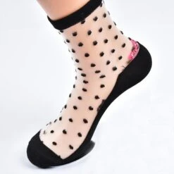 Invisible Floral Socks -Clothing Discount Store invisible floral socks black polkadot ankle clear flower flowers ddlg playground 678