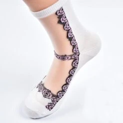 Invisible Floral Socks -Clothing Discount Store invisible floral socks white trim flowers ankle clear flower ddlg playground 554