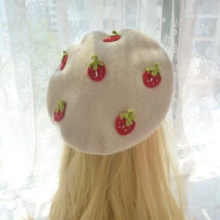 Kawaii Berets (21 Styles) -Clothing Discount Store kawaii berets 21 styles beige with strawberries beret hat hats headwear babe 404