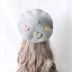 Kawaii Berets (21 Styles) -Clothing Discount Store kawaii berets 21 styles bluegrey with hearts beret hat hats headwear babe 203