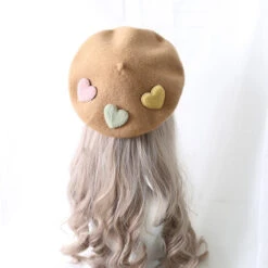 Kawaii Berets (21 Styles) -Clothing Discount Store kawaii berets 21 styles brown with hearts beret hat hats headwear babe 570
