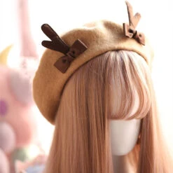 Kawaii Berets (21 Styles) -Clothing Discount Store kawaii berets 21 styles taupe antlers beret hat hats headwear babe 205