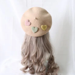 Kawaii Berets (21 Styles) -Clothing Discount Store kawaii berets 21 styles taupe with hearts beret hat hats headwear babe 117