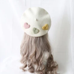 Kawaii Berets (21 Styles) -Clothing Discount Store kawaii berets 21 styles white with hearts beret hat hats headwear babe 849