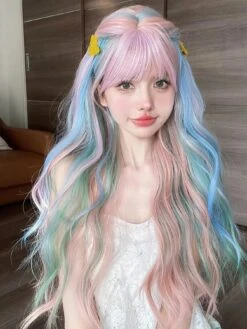 Mermaid Pastel Long Cosplay Wig -Clothing Discount Store kawaii pastel mermaid princess long cosplay wig kanekalon 676