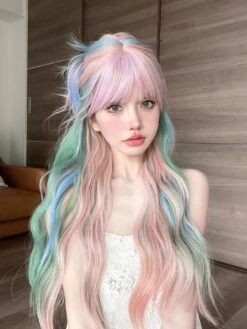 Mermaid Pastel Long Cosplay Wig -Clothing Discount Store kawaii pastel mermaid princess long cosplay wig kanekalon 771