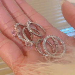 Pink Princess Rings -Clothing Discount Store kawaii pink princess rings hearts silver wings gemstones 342