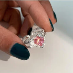 Pink Princess Rings -Clothing Discount Store kawaii pink princess rings hearts silver wings gemstones 490
