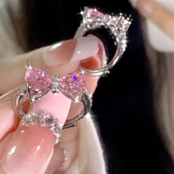 Pink Princess Rings -Clothing Discount Store kawaii pink princess rings hearts silver wings gemstones 524