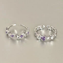 Pink Princess Rings -Clothing Discount Store kawaii pink princess rings hearts silver wings gemstones 720