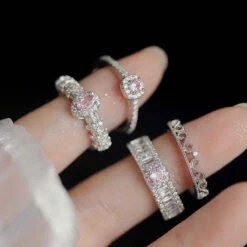 Pink Princess Rings -Clothing Discount Store kawaii pink princess rings hearts silver wings gemstones 736