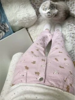 Tiny Teddy Trousers -Clothing Discount Store kawaii pink tiny teddy bear denim trousers jeans 460