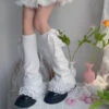 Ruffled White Lace Leg Warmers -Clothing Discount Store kawaii ruffled layered white lace leg warmers 368