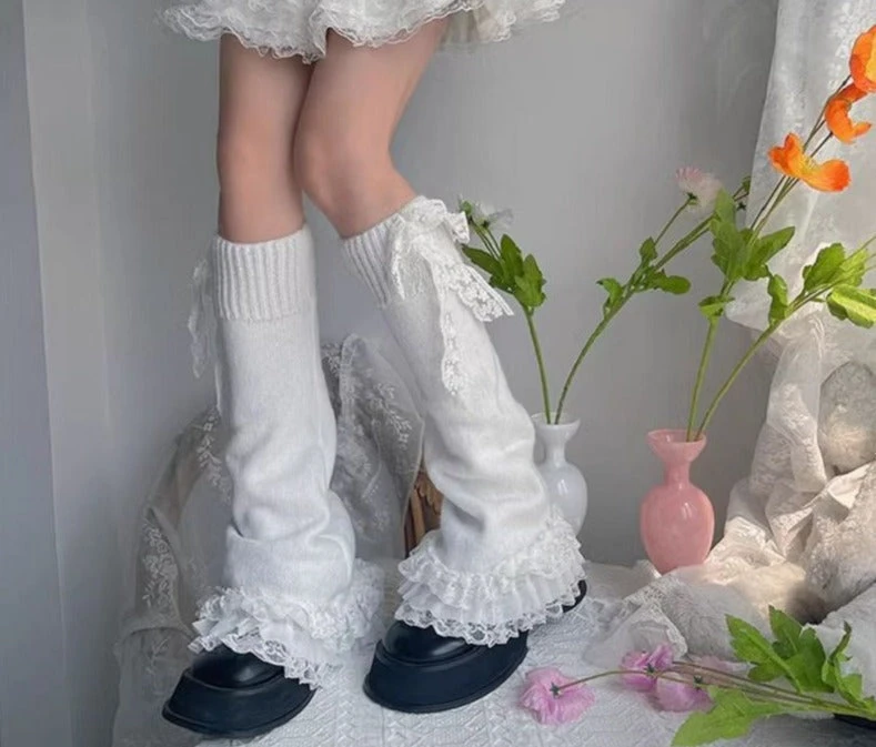 Ruffled White Lace Leg Warmers 3 Ruffled White Lace Leg Warmers
