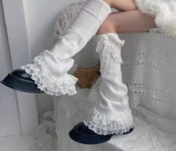 Ruffled White Lace Leg Warmers 9 Ruffled White Lace Leg Warmers -Clothing Discount Store kawaii ruffled layered white lace leg warmers 643