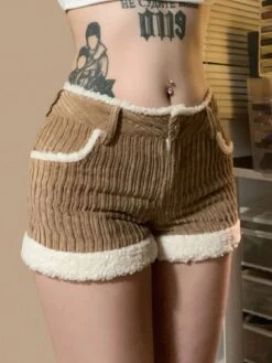 Soft Brown Corduroy Shorts -Clothing Discount Store kawaii soft brown corduroy short shorts 533