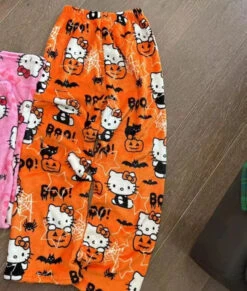 Spooky Kitten Halloween Pajama Pants -Clothing Discount Store kitty halloween pajama pants pajamas cats fuzzy halloween hello 371