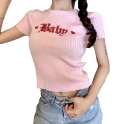 Knit Baby Crop Top -Clothing Discount Store knit baby crop top baby girl belly top tops crop crop shirt kawaii babe 491