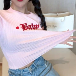 Knit Baby Crop Top -Clothing Discount Store knit baby crop top baby girl belly top tops crop crop shirt kawaii babe 546