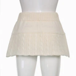 Knit Beige Pompom Skirt -Clothing Discount Store knit beige pompom skirt coquette dollette fae faecore fairycore kawaii babe 687