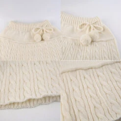 Knit Beige Pompom Skirt -Clothing Discount Store knit beige pompom skirt coquette dollette fae faecore fairycore kawaii babe 817