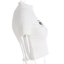 Knit Sad Eyes Crop Top 40 Knit Sad Eyes Crop Top -Clothing Discount Store knit sad eyes crop top avocado belly black and white tank tee shirt kawaii babe 970