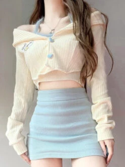 Knit Teddy Crop Top 19 Knit Teddy Crop Top -Clothing Discount Store knit teddy crop top cardigan s crochet embroidered embroidery shirt kawaii babe 353