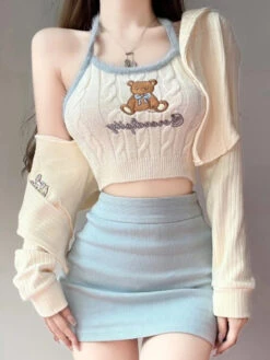 Knit Teddy Crop Top 18 Knit Teddy Crop Top -Clothing Discount Store knit teddy crop top skirt s crochet embroidered embroidery shirt kawaii babe 763