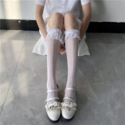 Lace Heart & Ribbon Stockings 24 Lace Heart & Ribbon Stockings -Clothing Discount Store lace heart ribbon stockings white angelcore angelic coquette dollette fairycore socks kawaii babe 907