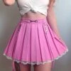 Lace Hemmed Pleated Skirt 2 Lace Hemmed Pleated Skirt -Clothing Discount Store lace hemmed pleated skirt belted trim pink skirts dress ddlg playground 269
